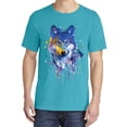 thumbnail image 2 of Wild Bobby, Wolf Painting Splatter, Animal Lover, Garment-Dyed Washed Look Short Sleeve T-Shirt, Blue Lagoon, Small, 2 of 3