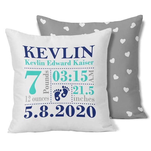 Printtoo Personalized Birth Announcement Pillow With Insert-Custom DinosaurBirthStats BabyBoy Gift Nursery Dcor-14x14 Inches