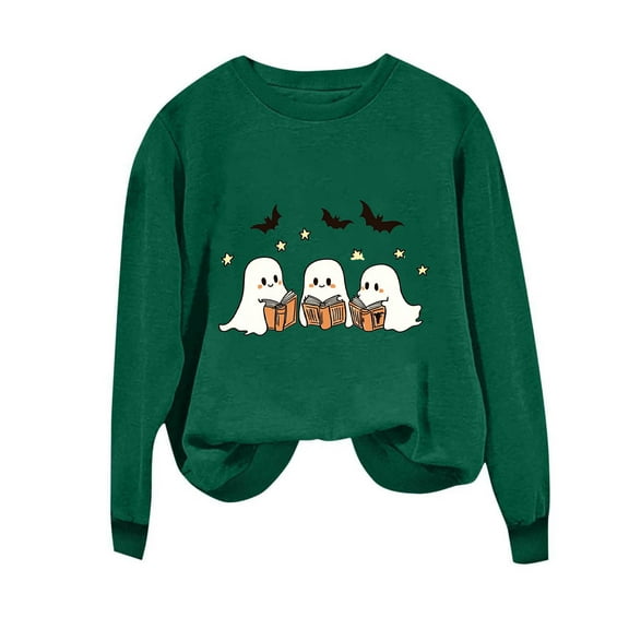 Yangnuo Womens Cute Halloweens Sweatshirts Women's Round Neck Printed Long Sleeve Hoodless Sweatshirts Fashion And Leisure Top