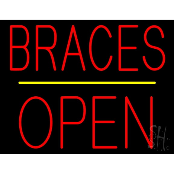 Braces Block Open Yellow Line LED Neon Sign 15 x 19 - inches, Black Square Cut Acrylic Backing, with Dimmer - Bright and Premium built indoor LED Neon Sign for Defence Force.