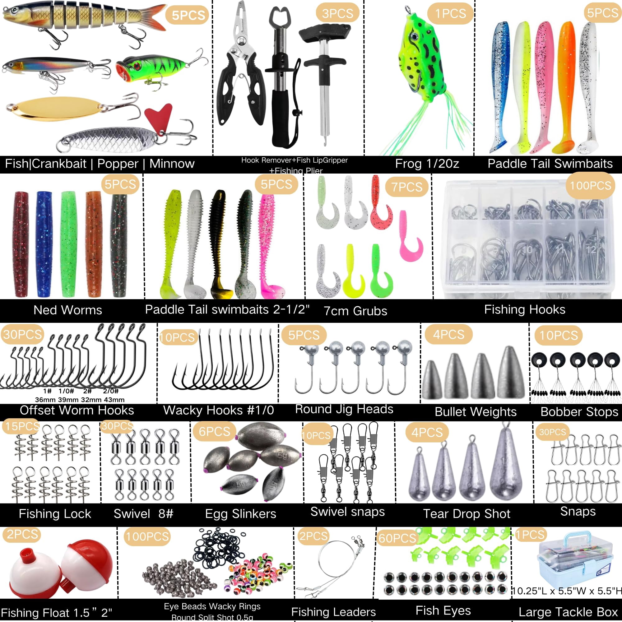 Large 3-layer Fishing Tackle Box With Included 450 Lures Kit-contains Pliers  Crankbait Hooks Weights & Accessories Freshwater Bass Gear For Men