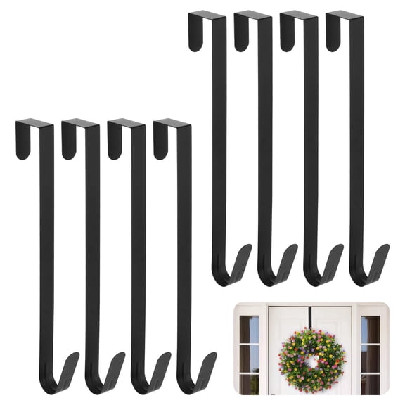 8PCS Wreath Hangers for Front Door, 15" Metal Wreath Hook Over the Door, Z-Shape Design Garland Hanger for Christmas, Halloween, Fall Wreath Hanging, Black