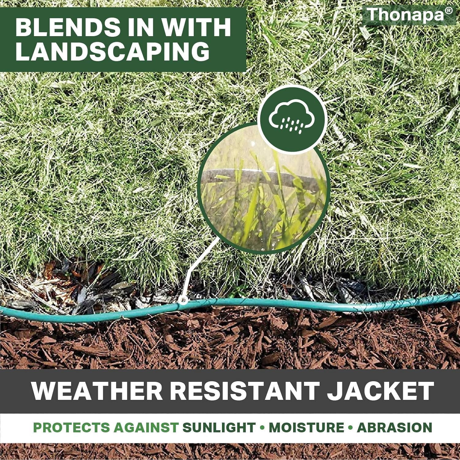 Thonapa 13 Amp Outdoor Extension Cord 20 ft, 16/3 SJTW 20ft Green Extension Cord 3 Prong, Weatherproof for Outdoor Lights, Landscaping & Lawn - US Veteran Owned