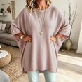 thumbnail image 6 of JIAYUE Women Crew Neck Knit Sweater Solid Color Batwing Short Sleeve Oversized Tunic Top for Daily Casual Walking, 6 of 9