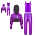 thumbnail image 6 of SiiRoh Girls Metallic Hip Hop Jazz Dance Outfit Asymmetrical Hem Cropped Hoodie With Purple 14, 6 of 6