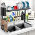 thumbnail image 1 of Over The Sink Dish Drying Rack, Stainless Steel Over Sink Dish Drying Rack Height (1-21.8'') & Length (23.7-33.5'') Adjustable for Dishes and Utensils, Kitchen Countertop Organization and Storage, 1 of 5