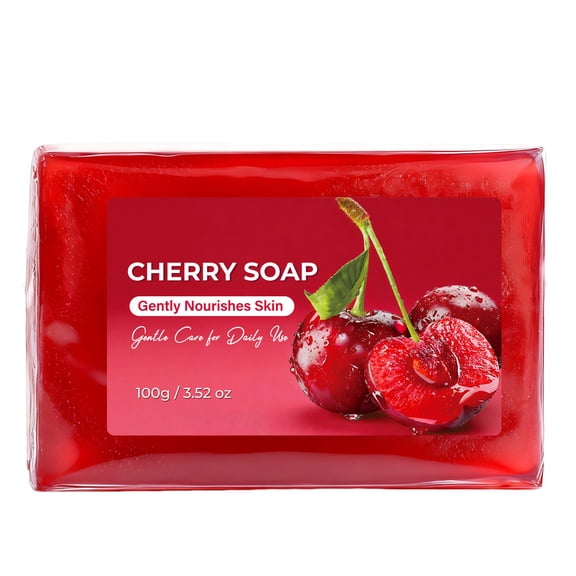Kokovifyves Cherry Bath Soap Bar, Gentle Cleansing Nourishing Multi-Effect for Face & Body Daily Care 100g