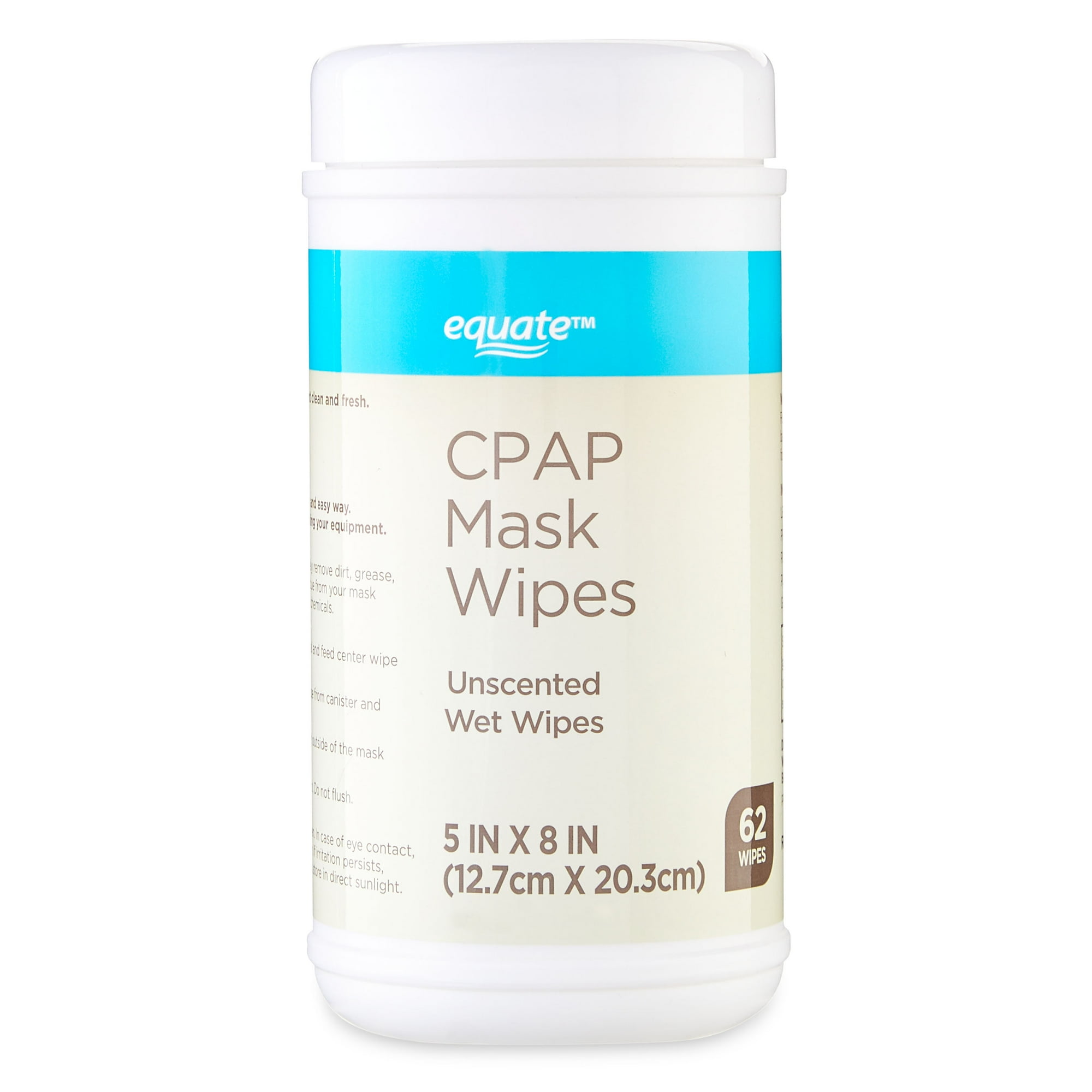 Equate CPAP Cotton Mask Wipes, Unscented and Natural, No Harmful Chemicals, 5"x 8", 62 Count