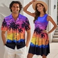 thumbnail image 2 of Jeiento Matching Hawaiian Outfits for Couples Summer Dresses for Women 2026 Coconut Tree Mens Button Down Shirt Sunset Round Neck Sleeveless Mini Dress Loose Fit Pleated Dresses, 2 of 6