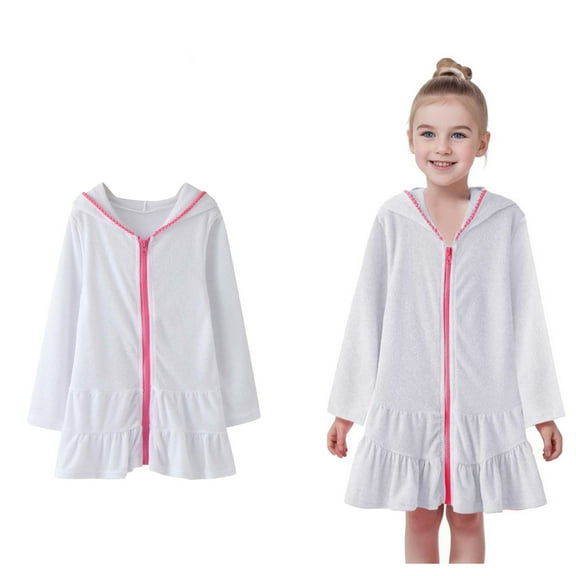 Little Girls Swim Cover Up Zipper Coverup Hooded Dress Terry Beach Bathing Suit Beach Essentials for Kids 2T