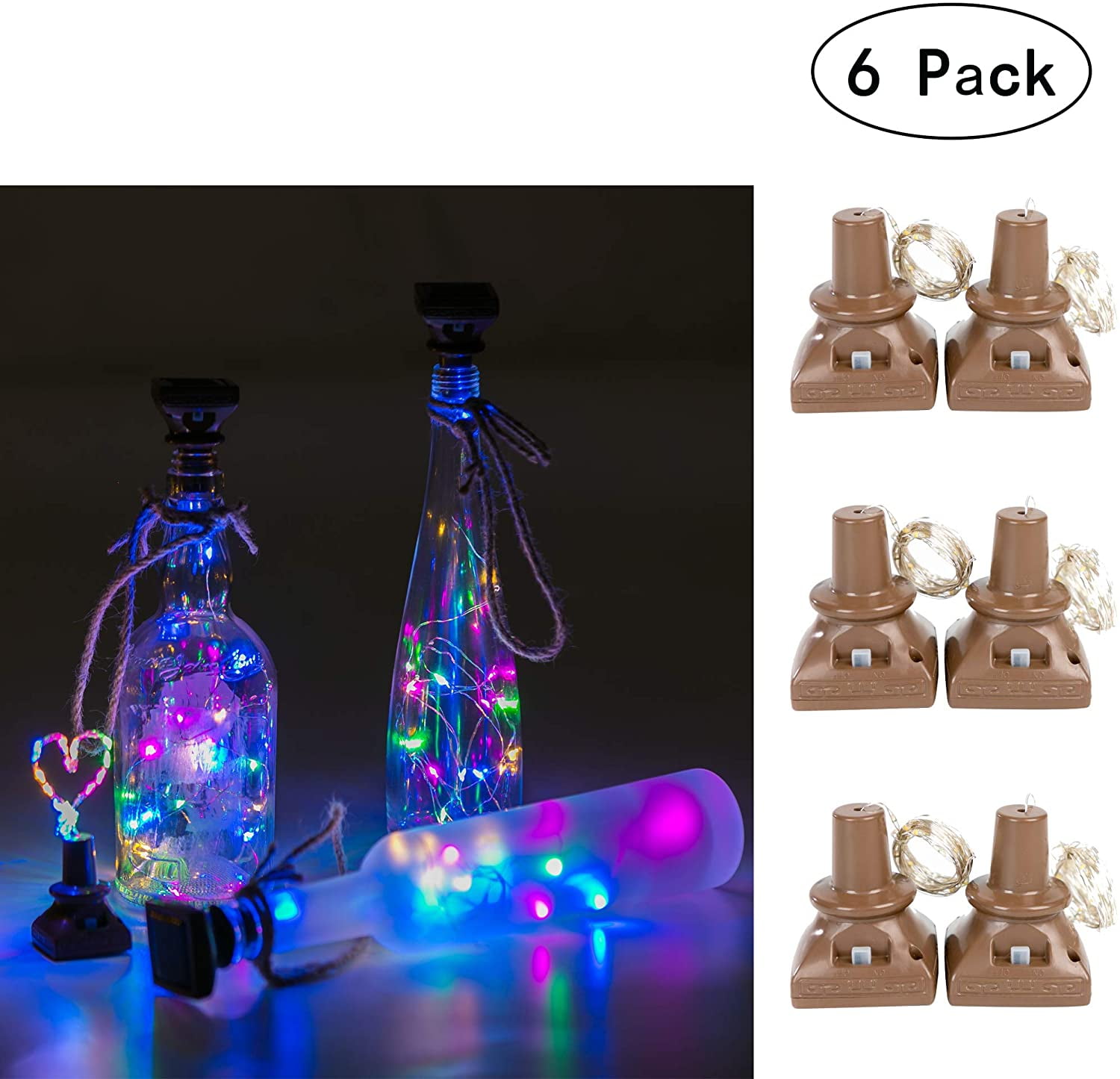 Solar Powered Wine Bottle Lights, 6 Pack 20 LED Waterproof Outdoor