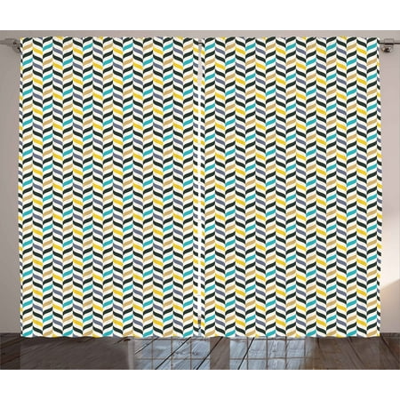 Chevron Curtains 2 Panels Set Curvy Zig Zag Lines In Vertical