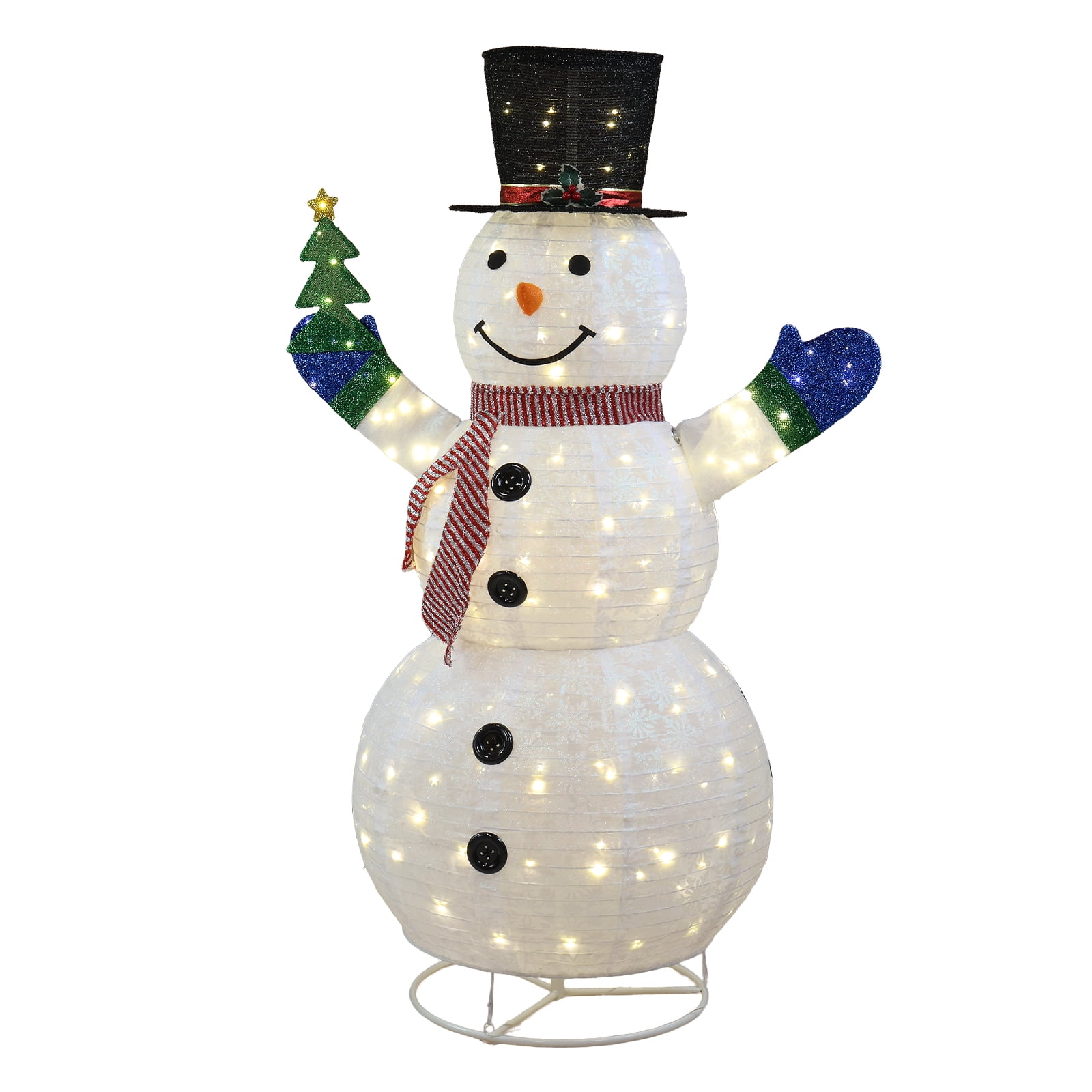 Astoutdoor Lighted Snowman Holding Small Tree Christmas Yard Decoration, Pre-Lit Pull-Up Snowman with 200 Warm White LEDs, Indoor Outdoor Holiday Display, White