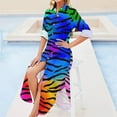 thumbnail image 4 of 2024 Tiger Stripes Chiffon Dress Abstract Line Print Retro Dresses Female Long Sleeve Street Fashion V Neck Oversized Casual Dress, 4 of 7