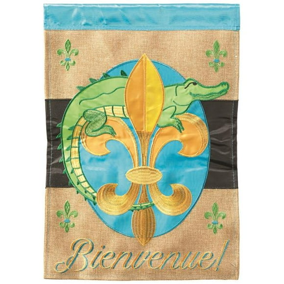 Magnolia Gardens M001594 Bienvenue Alligator Burlap Garden Flag - Large