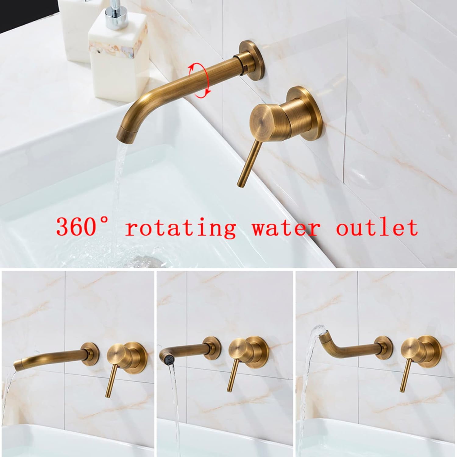 Wall Mounted Bathroom Faucet Antique, Solid Brass, 360 Swivel Spout Sink Faucet, 2-Hole Single Handle Bathroom Sink Faucets, Split