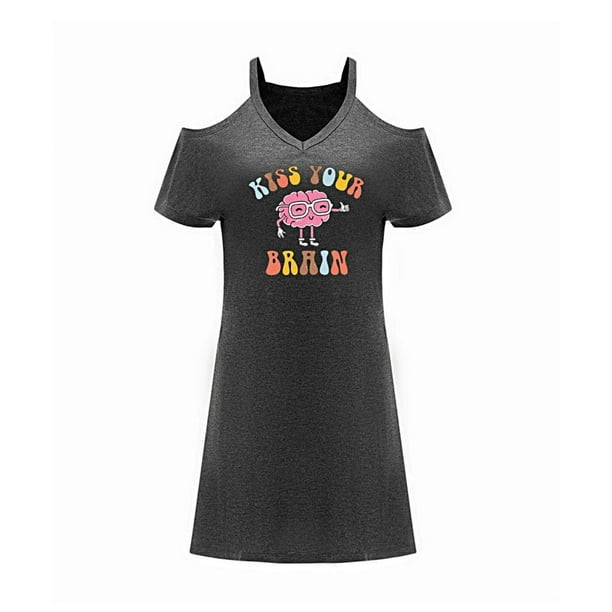 Vestido de mujer con hombros descubiertos, suave, transpirable, clásico, mini vestido para uso diario L