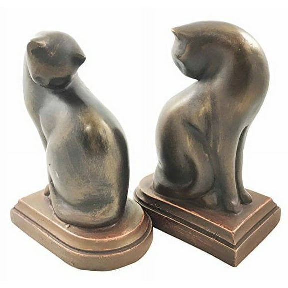 Adorable Feline Cat Couple Licking Its Back Bookends Pair Figurine Set of 2 Office Decor