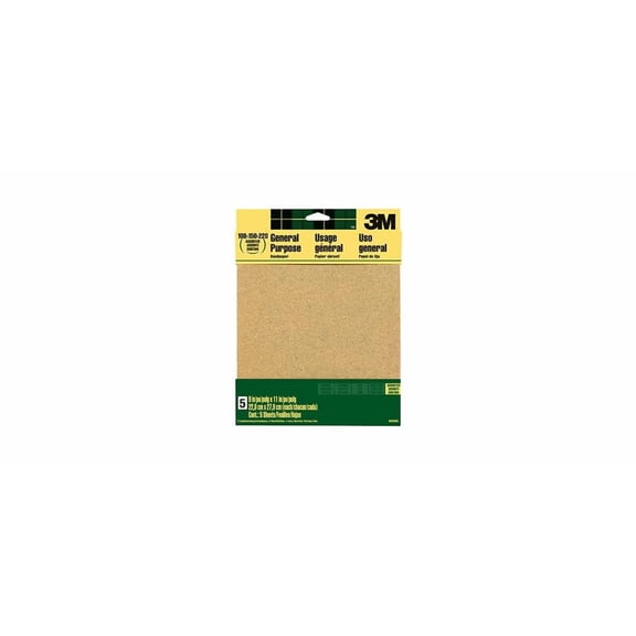 3M Aluminum Oxide Sandpaper Sheet - 60 Grit, Durable - 5 Pack, 9" x 11"