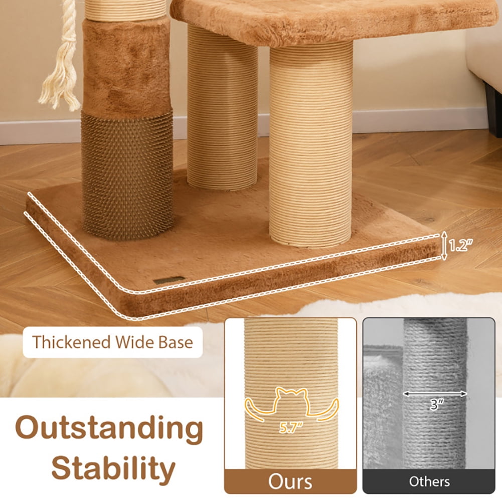 Spaco 65 Inches Tall Cat Tree, Cat Tree with Self-groomer and Removable Cat Bed, Coffee