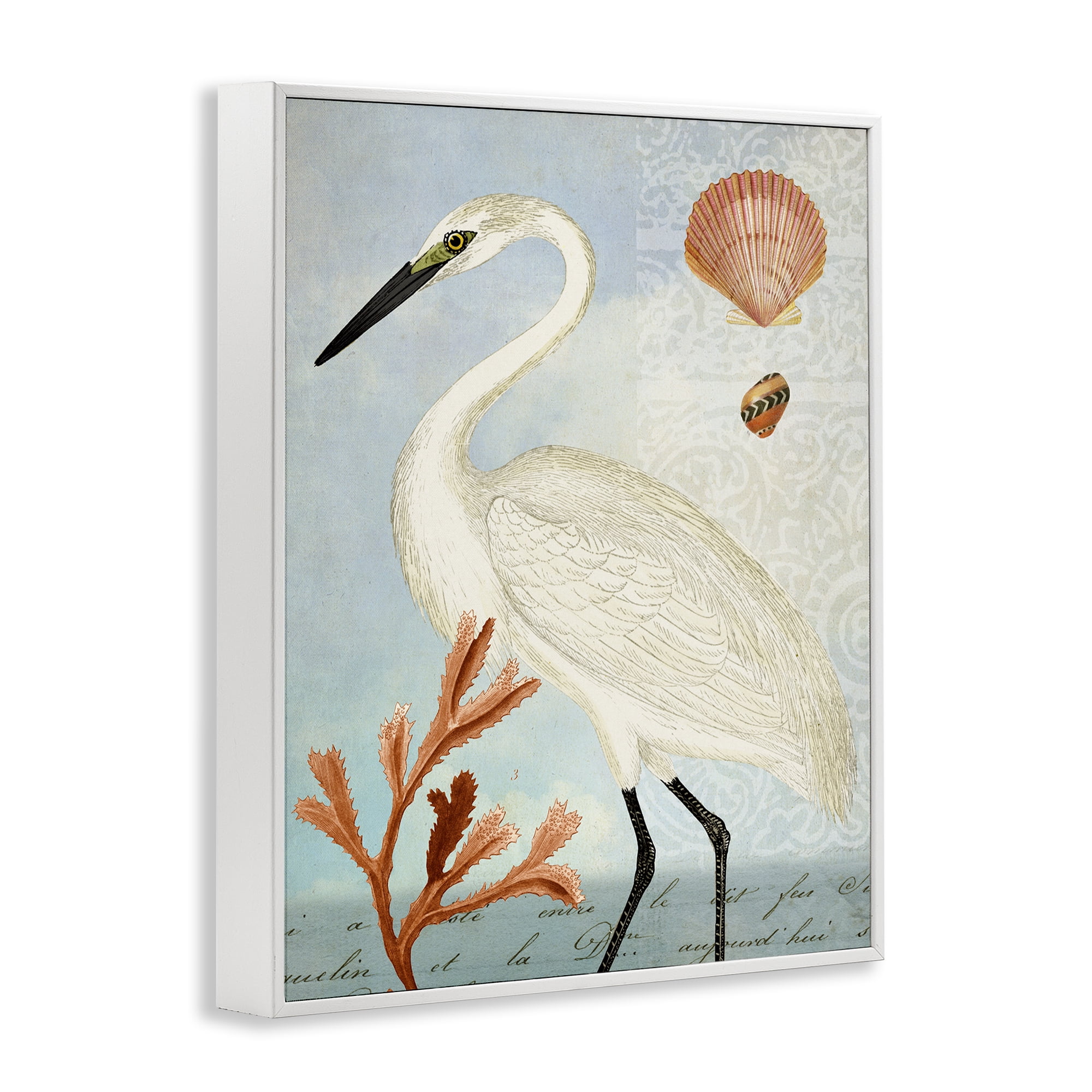 Stupell Industries Traditional Egret Aquatic Motif Animals & Insects Painting White Framed Art Print Wall Art, 11 x 14
