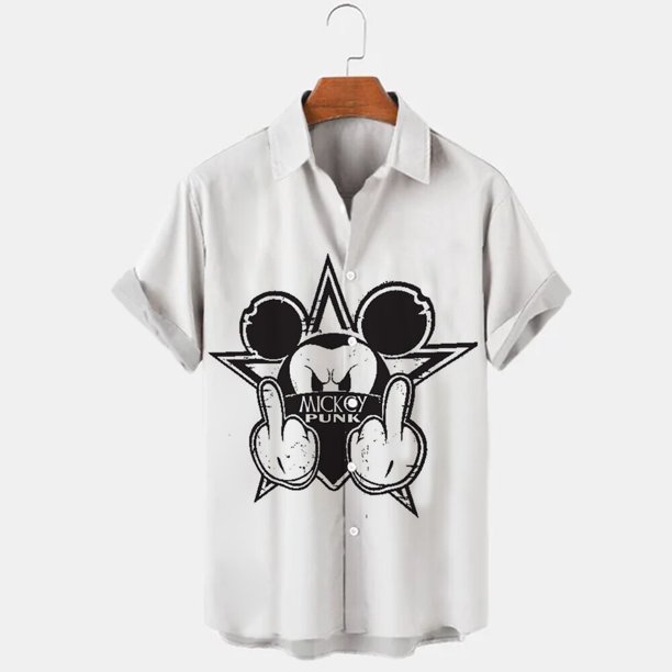 Disney Anime 3D Mickey Mouse Print Men Shirt Summer Loose Short Sleeve Casual Shirt Hawaiian Shirt Shirt Top Plus Size Hot Sale4XL Gao Jinjia LED