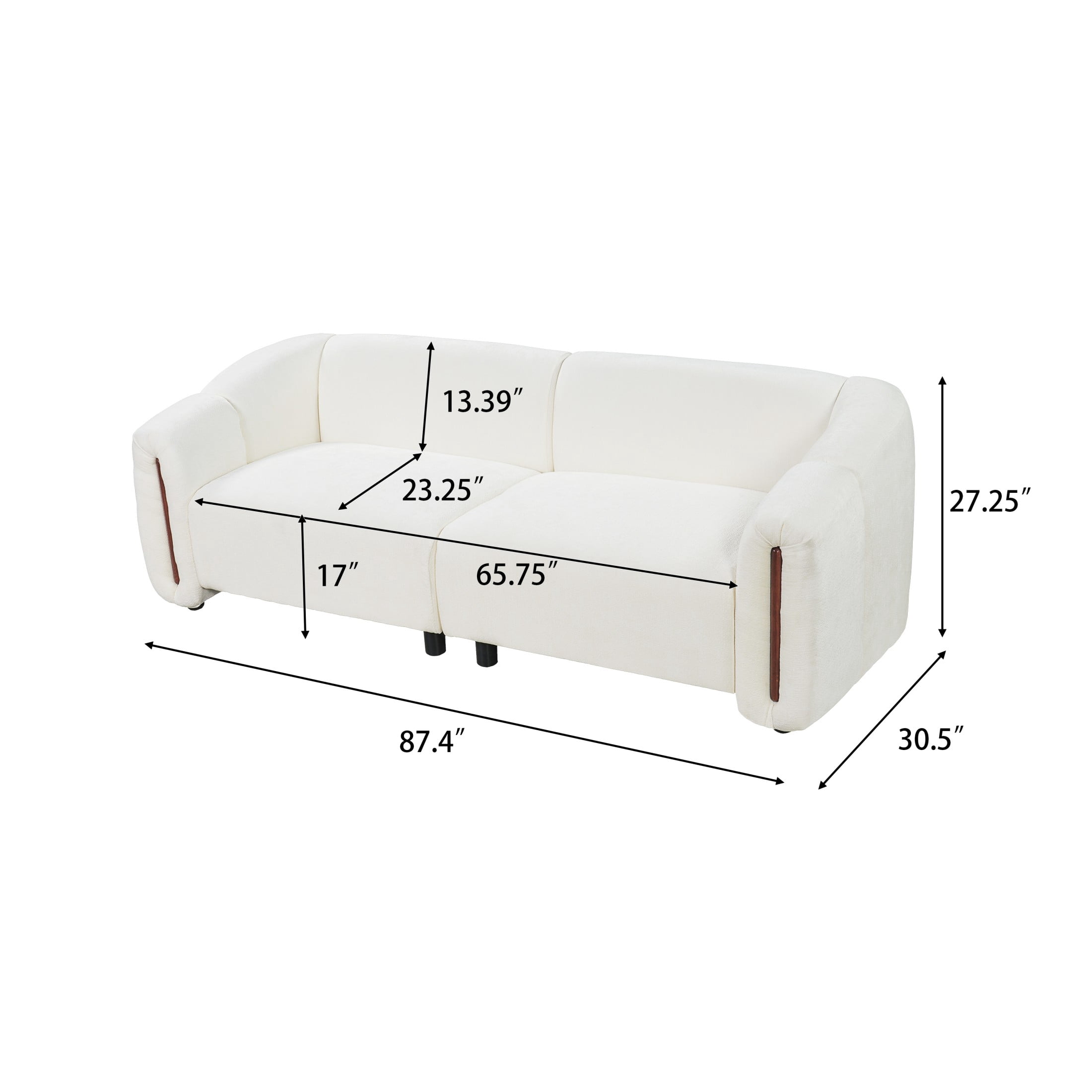 Christopher Knight Home 87.4" Modern Curved Upholstered 3-Seater Sofa with Wide Armrest, Beige