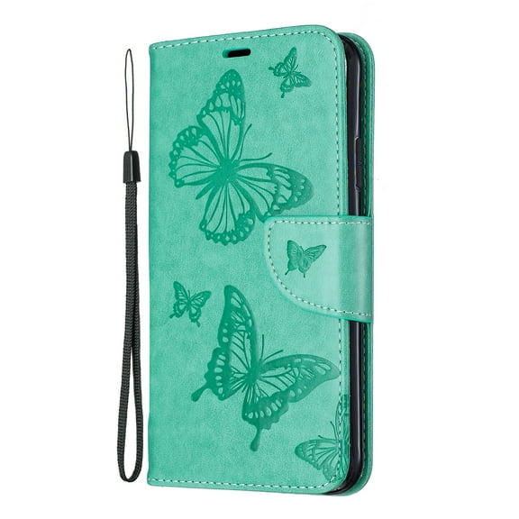 Allytech iPhone 11 Pro Max Case (6.5"), Slim Fit PU Leather Folio Butterfly Embossed Shockproof Wrist Hand Strap Flip Cards Holder Wallet Case TPU Back Cover for Apple iPhone 11 Pro Max, Green