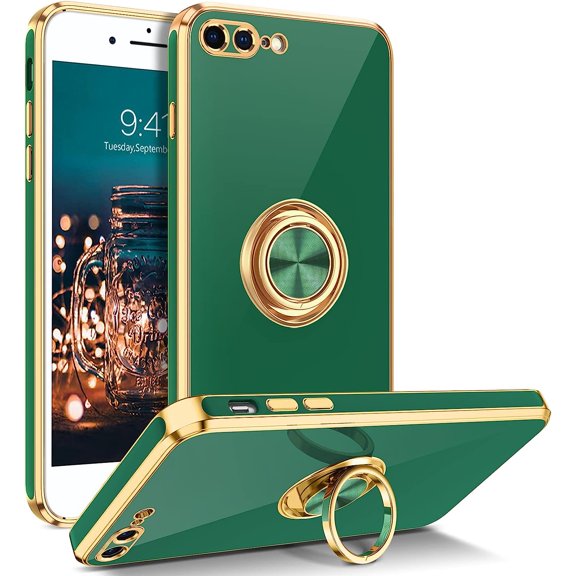 iPhone 8 Plus Case, iPhone 7 Plus Case, Slim Fit Ring Holder Stand Magnetic Car Mount Supported Protective Women Girls Men Boys Case Cover for iPhone 8 Plus/7 Plus 5.5 Inch, Midnight Green
