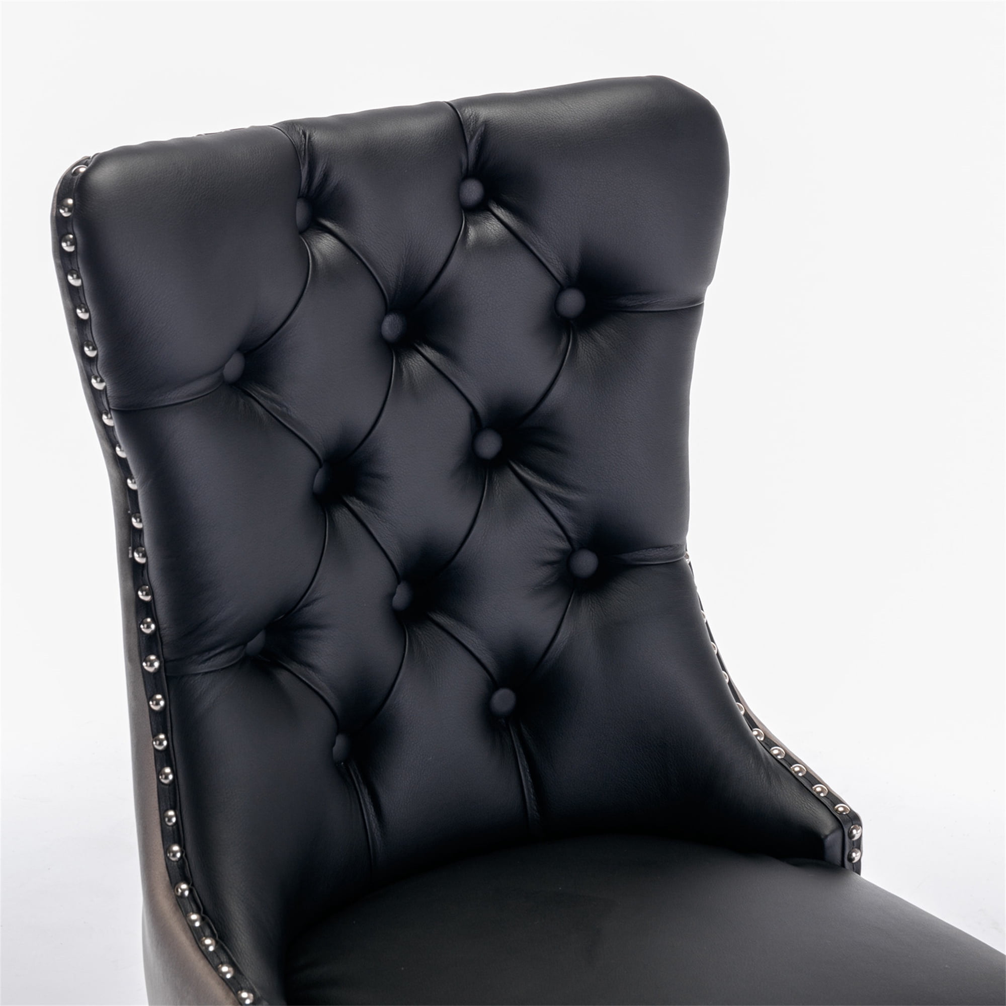Miniyam Dining Chair Set of 2, High-end Tufted Contemporary PU and Velvet Upholstered, Black+Gray