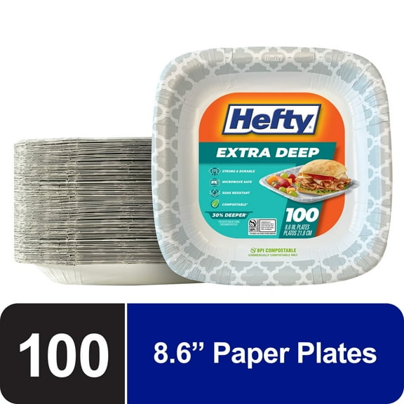 Hefty Extra Deep 8.6 Inch Paper Plates, 100 Count - 4 Pack