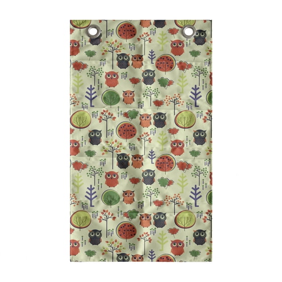Owl Print Hanging Pocket Organizer, Continuous Nature Inspire Pattern of Birds Trees and Plants, Printed Polyester Storage Bag with Pockets, 21" x 31", Pastel Green Multicolor