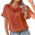 thumbnail image 2 of ECZHAW Womens Summer Tops Ruffle Sleeve 2025 Trendy Lace Floral Crew Neck Ribbed T Shirts Dressy Casual Blouses, 2 of 4