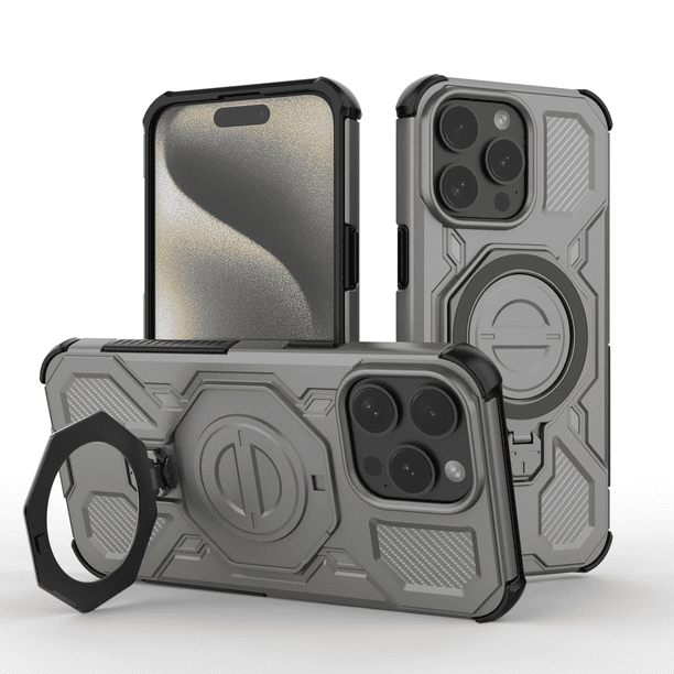 Funda GANGXUN para iPhone 15 Pro , magnética, ligera, soporte 360°, antigolpes