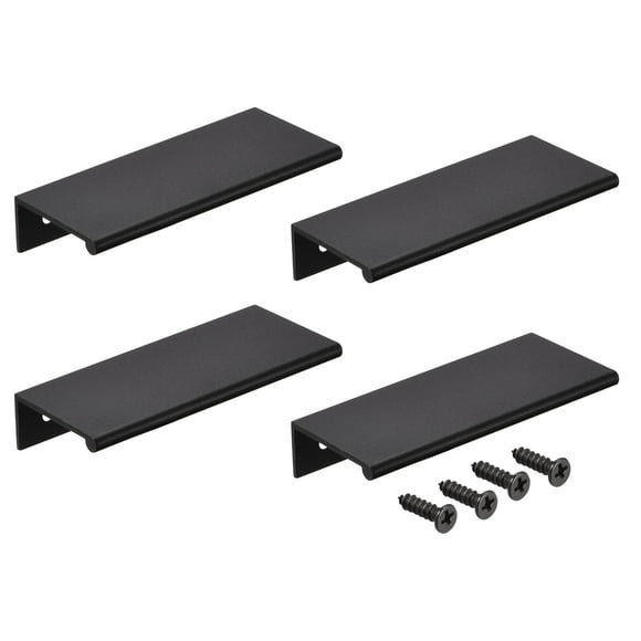 Unique Bargains 80mm x 40mm Aluminum Thicken Type Cabinet Edge Pull Handle, Black 4 Pack
