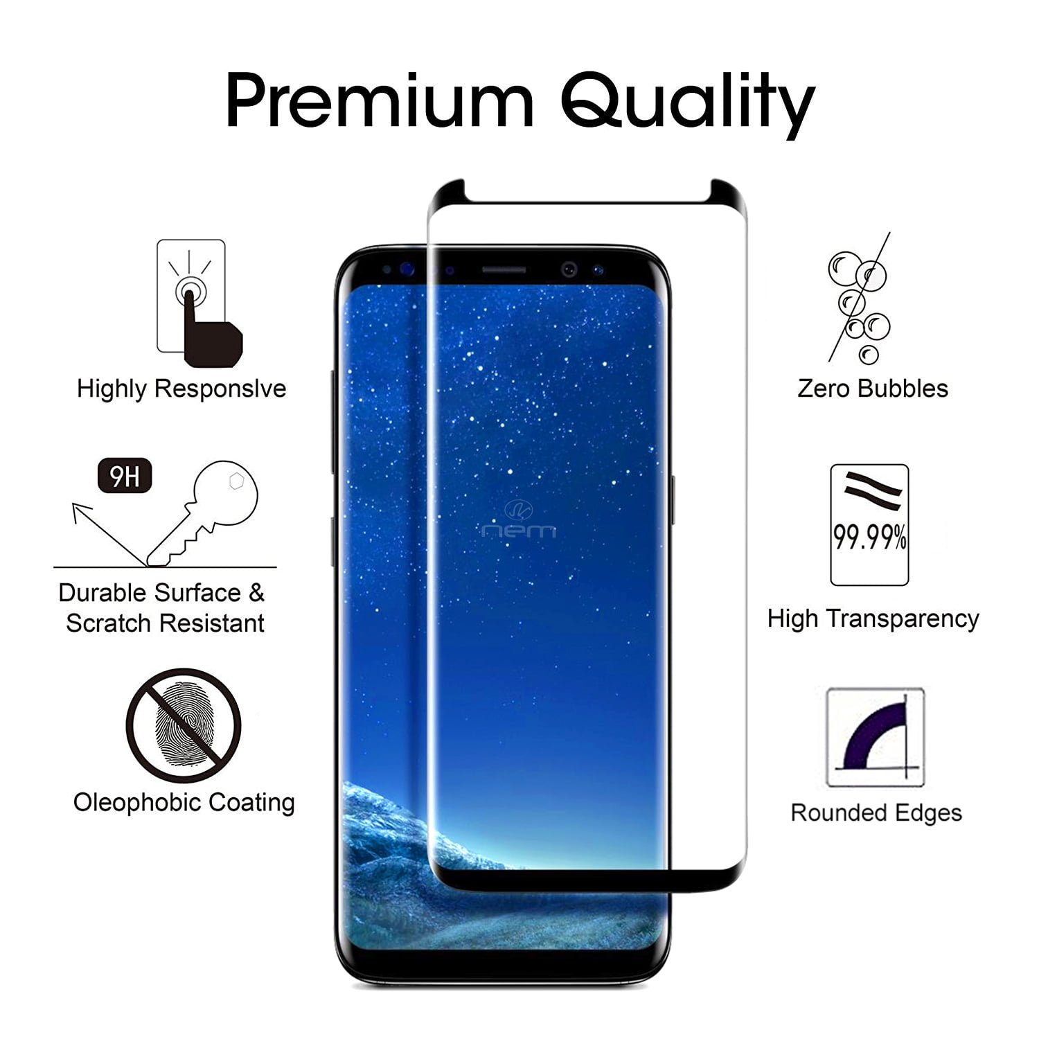 【2 Pack】Galaxy S8 Screen Protector Full Coverage Bubble-Free 9H Scratch-Resistant HD Clear 3D Curved Dot Matrix Tempered Glass Screen Protector for Samsung S8 
