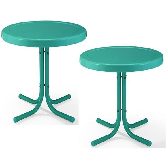Home Square 2 Piece Metal Patio End Table Set in Turquoise Blue