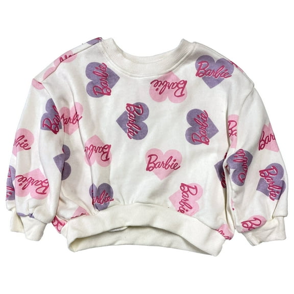 Barbie Toddler Girls Pink & Purple Hearts Valentines Sweatshirt Sweat Shirt 2T