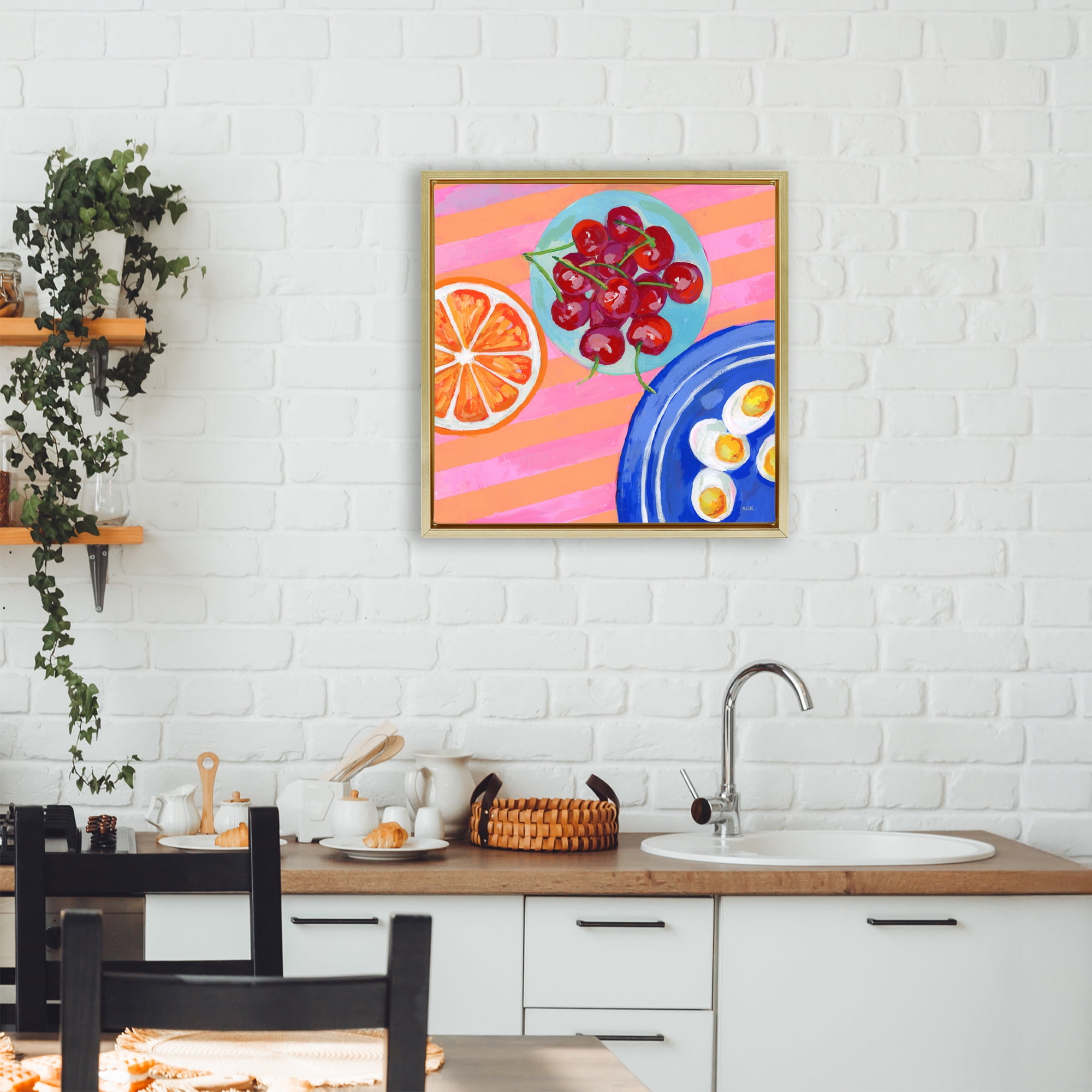 Stupell Industries Summer Snacks Picnic Blanket Gold Framed Floater Canvas Wall Art, design by Rachael Reese