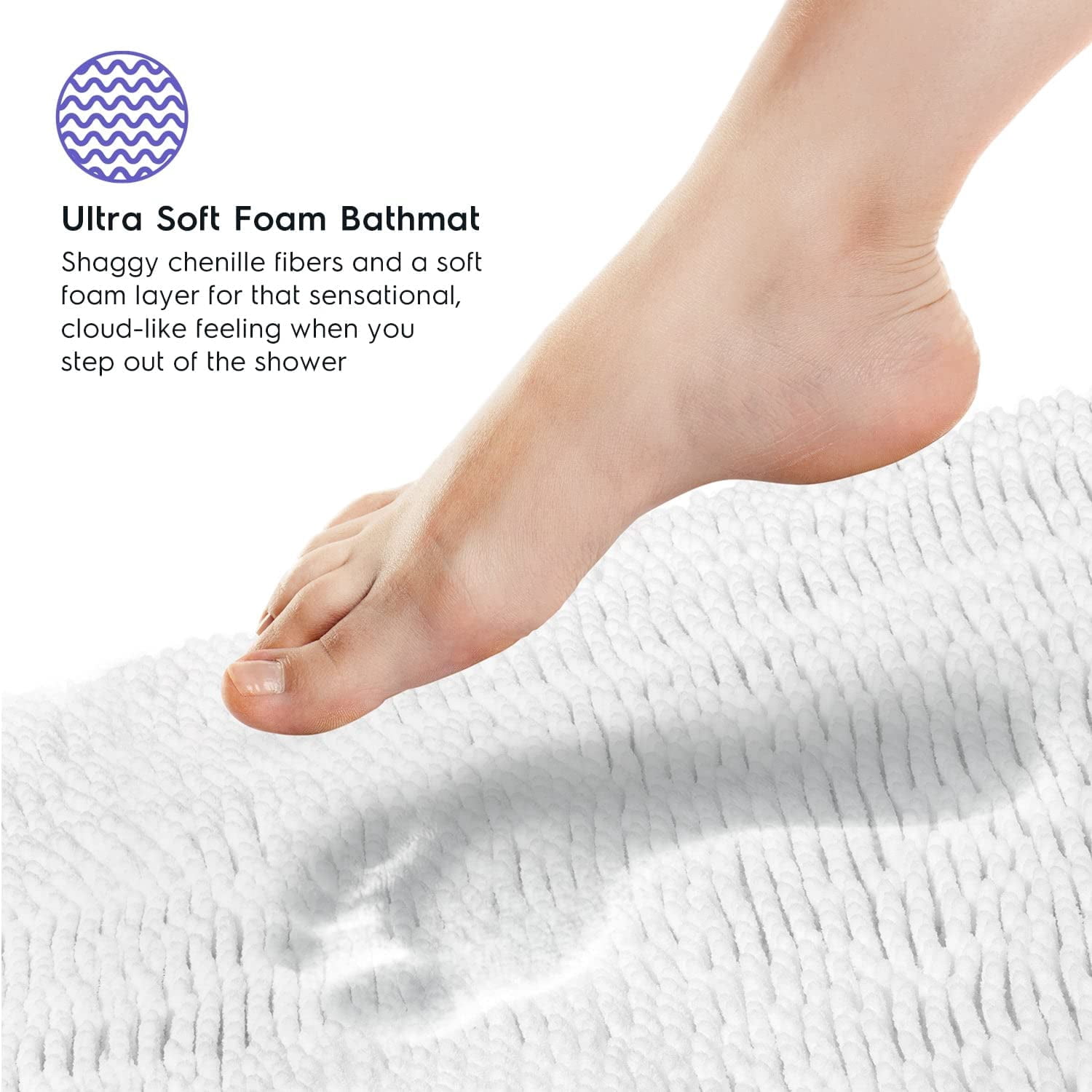 Bathroom Rugs, Extra-Thick Memory Foam Bath Mat, Ultra-Soft Chenille Microfiber, Highly Absorbent, Machine Washable, Shaggy Bath Mats for Bathroom, Non-Slip (21x32 + 20x22, 2pcs) White
