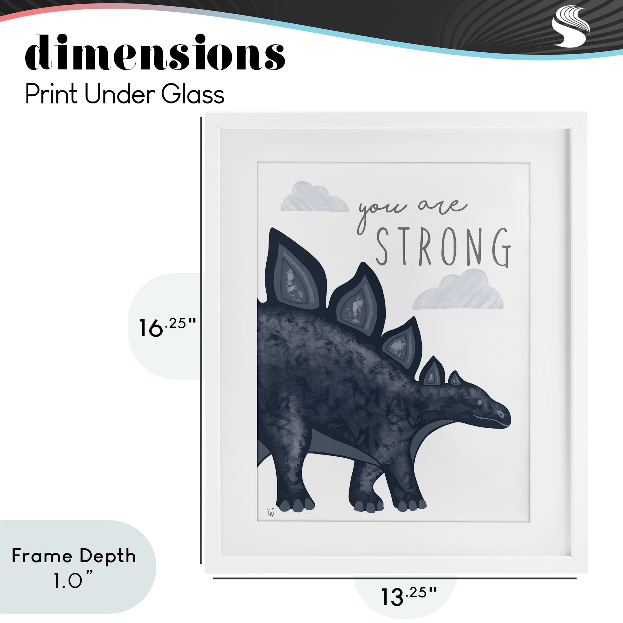 Stupell Industries You Are Strong Dinosaur White Framed Print Under Glass, design by Elizabeth Tyndall