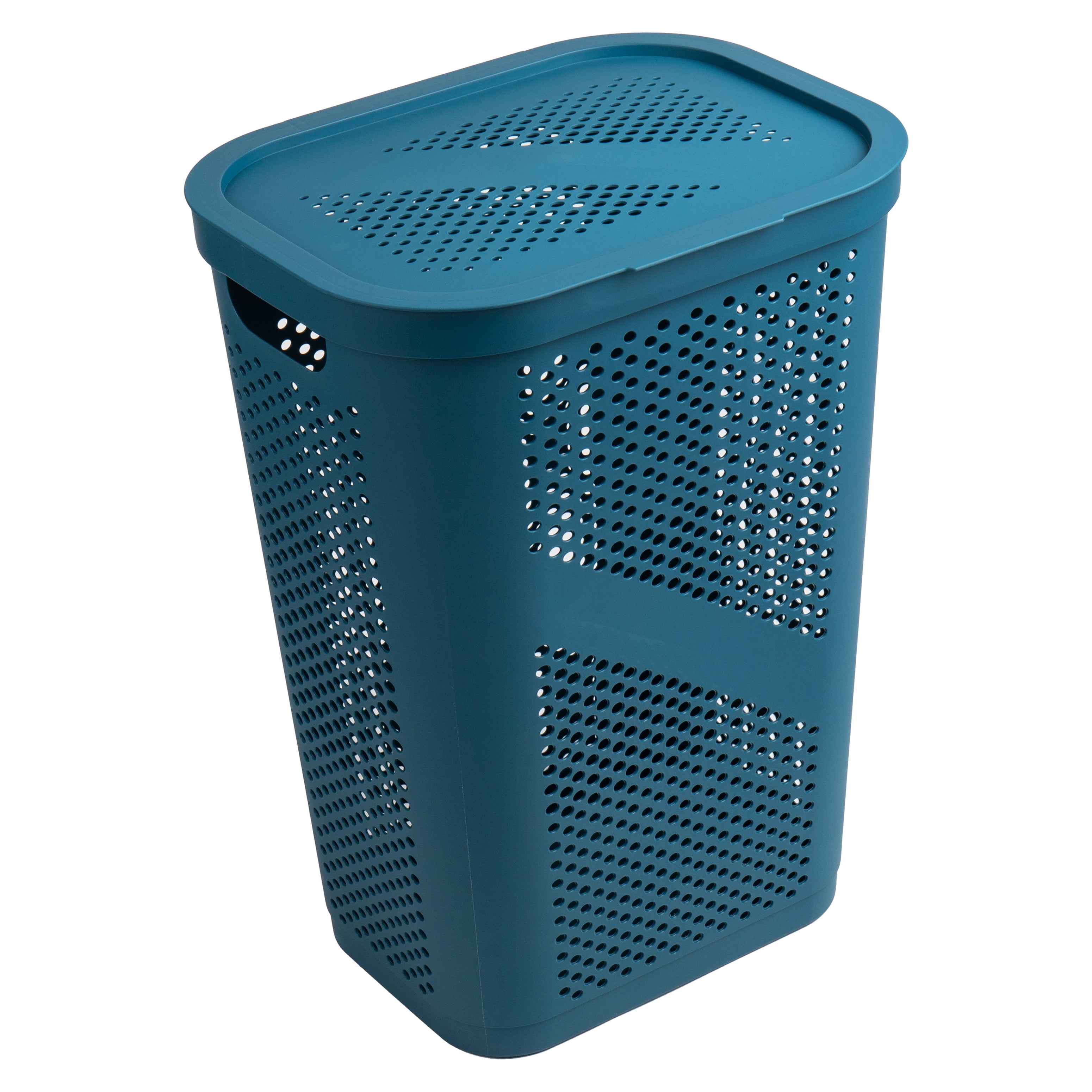 Mind Reader 60L Ventilated Plastic Slim Laundry Hamper with Lid, Blue