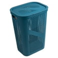 thumbnail image 3 of Mind Reader 60L Ventilated Plastic Slim Laundry Hamper with Lid, Blue, 3 of 7