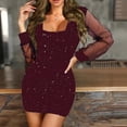thumbnail image 2 of DHFJKG Women Glitter Sexy Dress Party Club Mesh Sheer Long Sleeve Slim Fit Mini Dress Square Neck Bodycon Night Out Stylish Dresses, 2 of 4