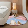 thumbnail image 2 of Pink Cat Round Area Rug 5Ft Washable Circle Rugs for Living Room Bedroom, Spring Cherry Blossoms Botanical Blue Sky Non-Slip Carpet Floor Mats Indoor Outdoor Carpet Runner Aesthetic Home Decor, 2 of 8