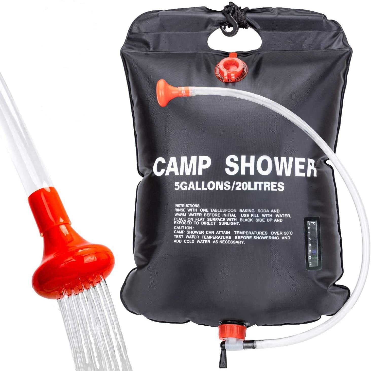 Camping Shower Bag 5 gallons 20L Portable Shower Bag with Removable Hose and On-Off Switchable Shower Head Outdoor Shower Bag for Beach Swimming Outdoor Traveling Hiking 
