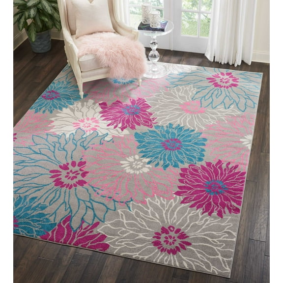 Nourison Passion Floral Grey 8' x 10' Area Rug, (8x10)