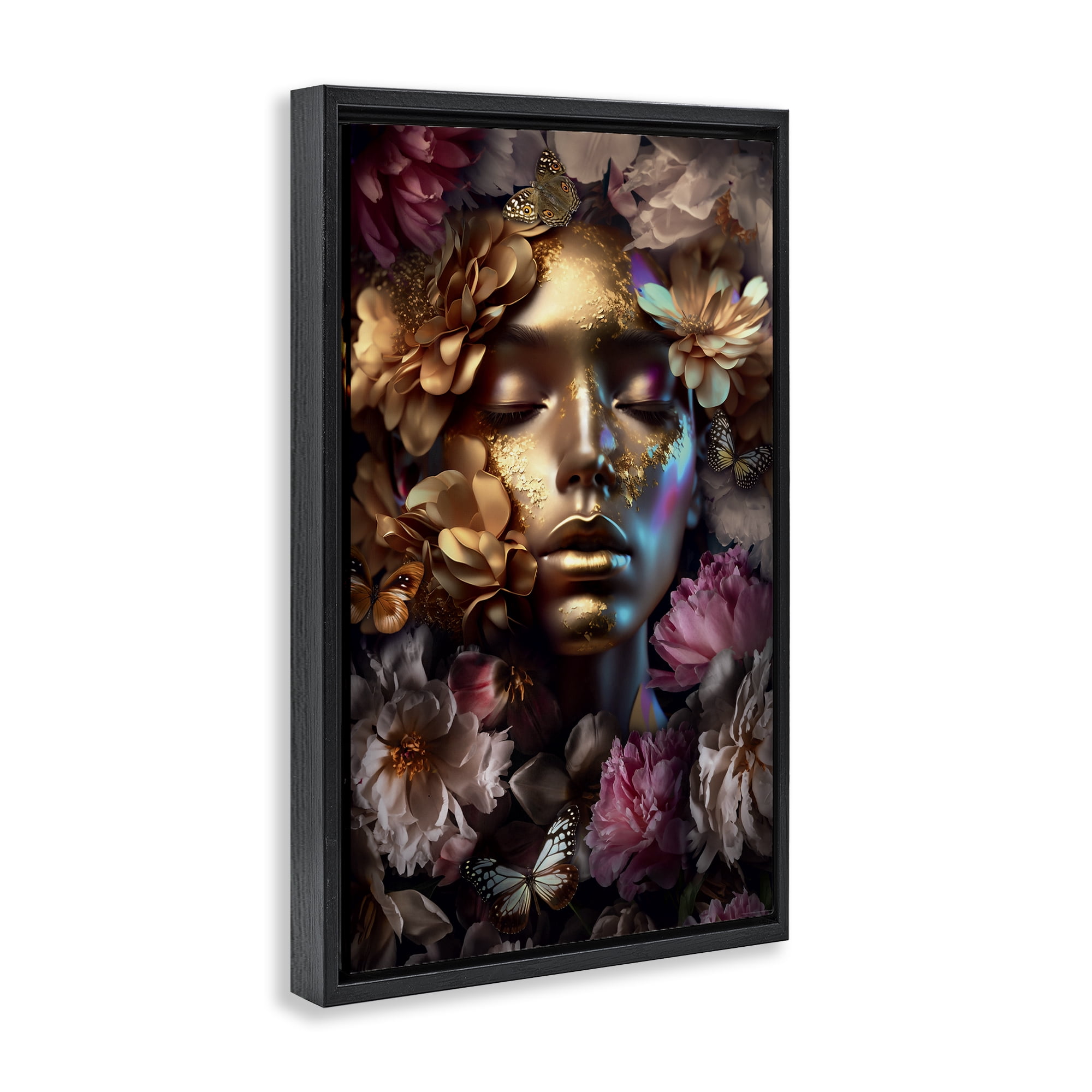 Stupell Industries Lavish Floral Face Plants & Flowers Painting Black Floater Framed Canvas Art Print Wall Art, 21 x 31