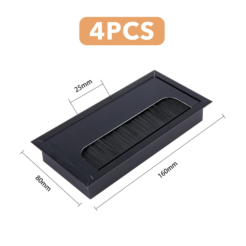 4Pcs Aluminum Cable Grommets Wire Hole Cover with Brush inside for Management of Home Office Computer Desk Rectangle Black 160x80x25mm DIY