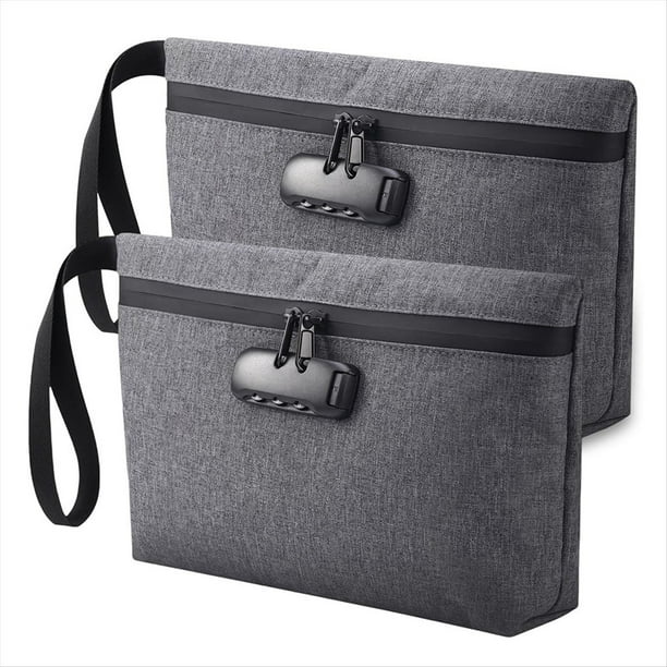Bolsa Dinero con Cerradura, Bolsa Dinero Segura para Efectivo, Bolsa Accesorios con Cerradura para Hombres y Mujeres, para Viajes, Depósito Bancario, Teléfono Celular, Gris